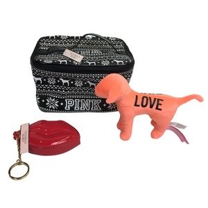 Pink Plush Dog - Travel Makeup Case - Lip Keychain